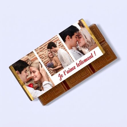 Mini-tablette de chocolat personnalisée avec 3 photos et un message