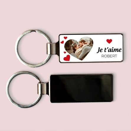 Porte-clés personnalisé avec une photo et un texte - Cœurs