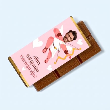 Mini-chocoladetabletje, gepersonaliseerd met een foto en een boodschap - Cupid