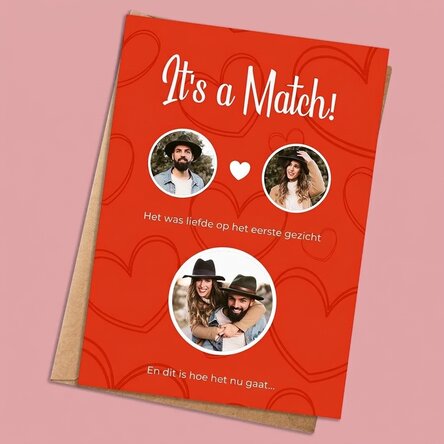 Gepersonaliseerde kaart met foto's en tekst - It's a Match