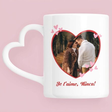 Tasse personnalisée avec une photo et un texte - You&Me - modèle avec anse en forme de cœur