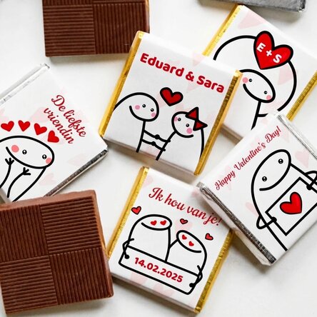 Set van 5 gepersonaliseerde minichocolade met tekst - Cute love