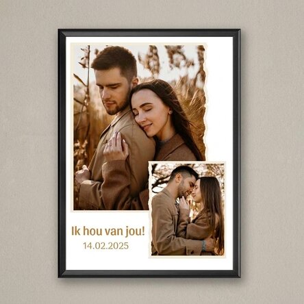 Gepersonaliseerd schilderij met 2 foto's en tekst - Ik hou van je!