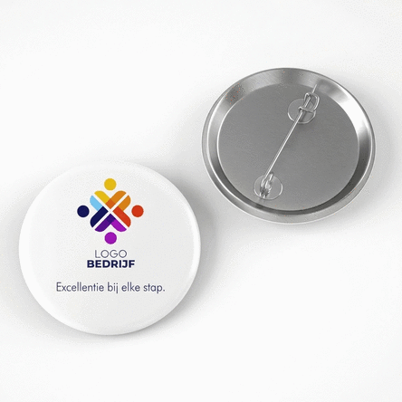 Gepersonaliseerde button met verticaal logo en tekst