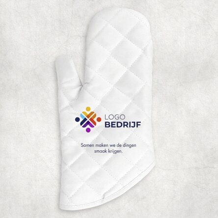 Op maat gemaakte keukenhandschoen met logo en tekst