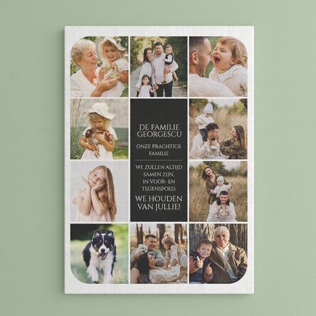 Gepersonaliseerd canvasdoek met tekst en 10 foto's - Onze familie