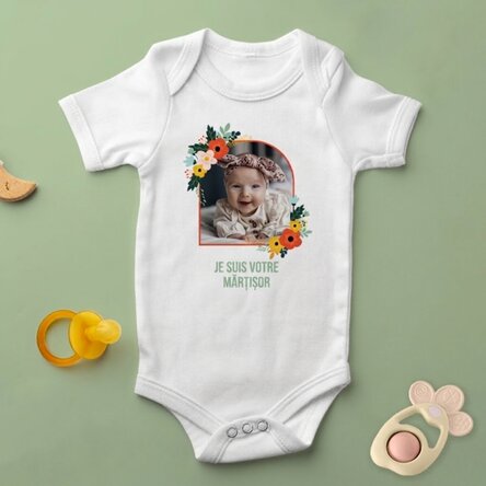 Body pour bébé personnalisé avec une photo et un texte - Fleurs