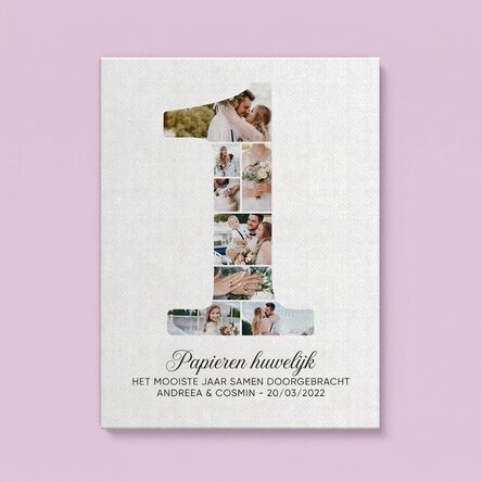 Gepersonaliseerd canvasdoek met het cijfer 1, foto’s en een boodschap – Jubileum van de relatie