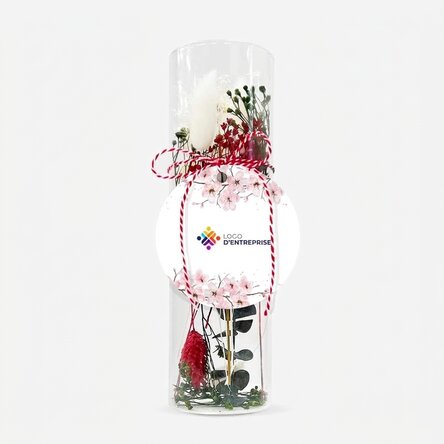 Décoration « martisor » en verre avec fleurs stabilisées, personnalisée avec un logo - Fleurs