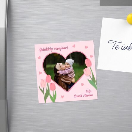 Gepersonaliseerde magneet van 10x10 met een foto en tekst - Gelukkige lente