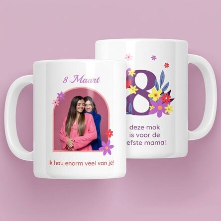 Gepersonaliseerde mok met tekst en een foto - 8 maart