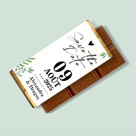 Mini-tablette de chocolat personnalisée avec un message - « Save the date »