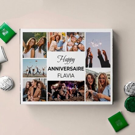 Boîte de bonbons personnalisée avec 8 photos et un message - Joyeux anniversaire !