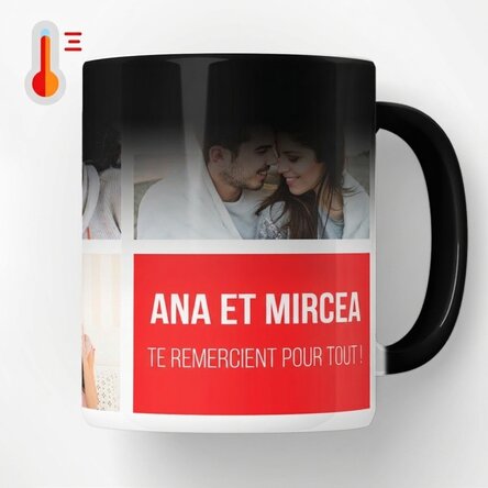 Tasse thermosensible personnalisée avec 5 photos et un texte