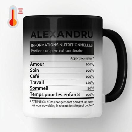 Tasse thermosensible personnalisée avec texte - Valeurs nutritionnelles