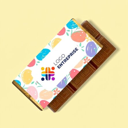 Mini-tablette de chocolat personnalisée avec logo et message - Œufs colorés