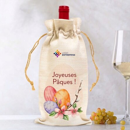 Sachet personnalisé pour bouteille de vin avec logo et texte - Joyeuses Pâques !