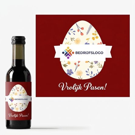 Miniwijnflesje, gepersonaliseerd met logo en paasboodschap