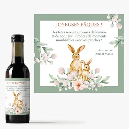 Mini-bouteille de vin personnalisée avec un message - Joyeuses Pâques !