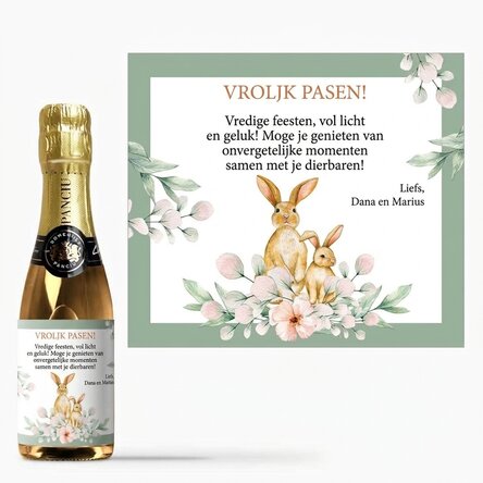 Mini-flesje mousserende wijn, gepersonaliseerd met een boodschap - Vrolijk Pasen!