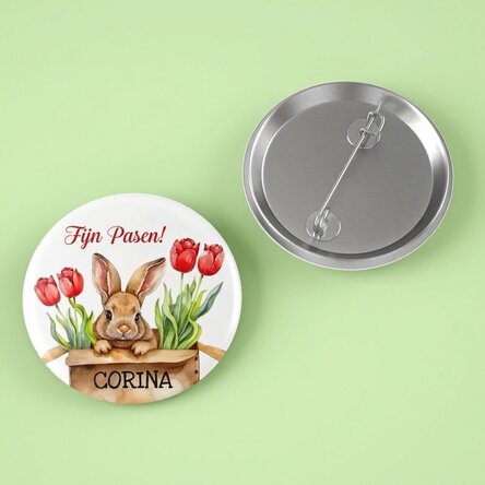 Gepersonaliseerde button met paasboodschap - Schattig konijntje