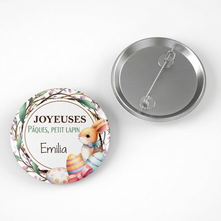 Badge personnalisé avec un message de Pâques - Happy bunny