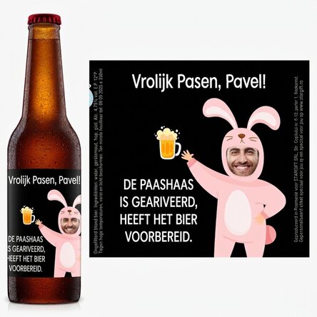 Gepersonaliseerd bier met foto en boodschap - Konijn