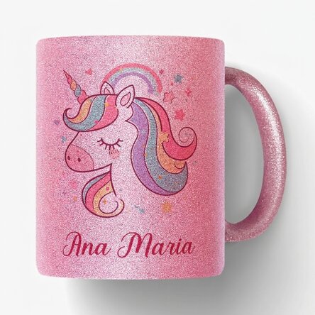 Tasse à paillettes personnalisée avec un prénom - Licorne