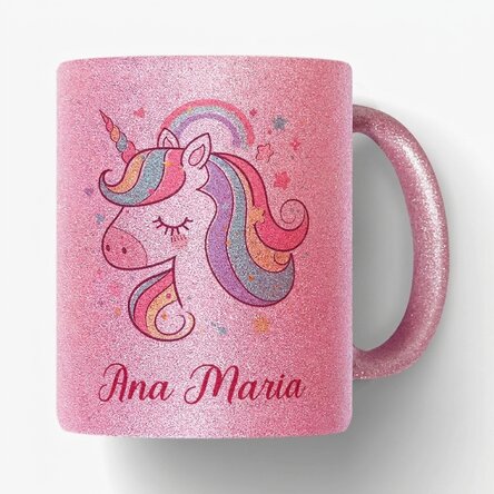 Mok met glitter, gepersonaliseerd met naam - Eenhoorn