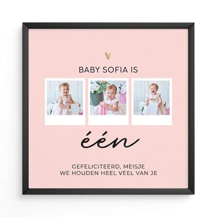 Gepersonaliseerd schilderij met 3 foto's en een boodschap - Birthday baby