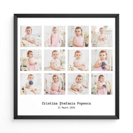 Gepersonaliseerd schilderij met 12 foto’s en tekst