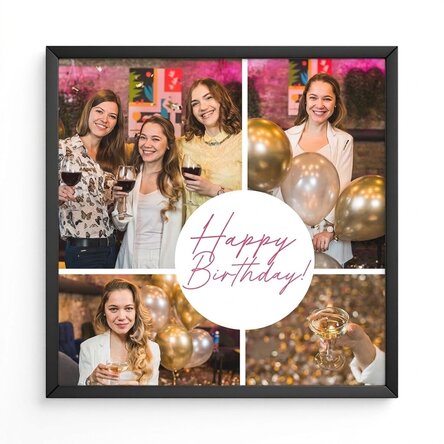 Gepersonaliseerd schilderij met 4 foto's en tekst - Happy Birthday