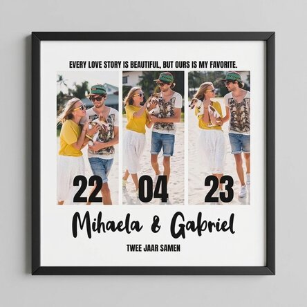 Gepersonaliseerd schilderij met 3 foto's en tekst - Our story