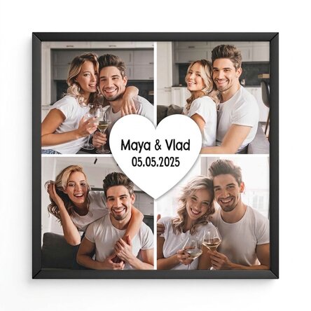 Tableau personnalisé avec 4 photos et un texte - Love