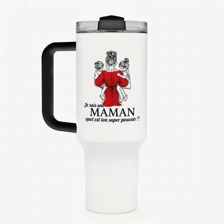 Tasse isotherme avec poignée et paille, personnalisée avec un message - Mom