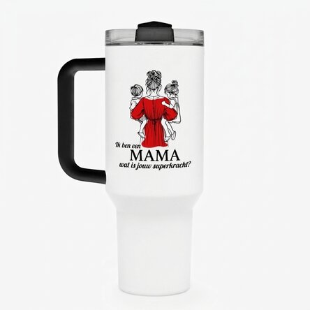 Thermosbeker met handvat en rietje, gepersonaliseerd met een boodschap - Mom
