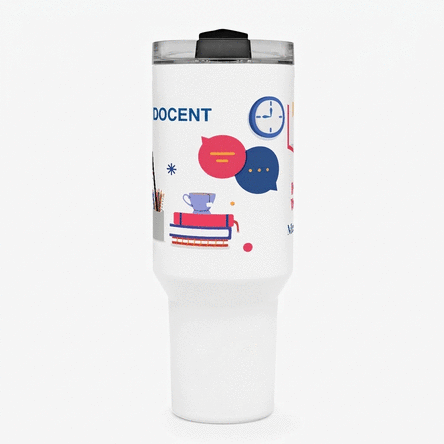 Thermosbeker met handvat en rietje, gepersonaliseerd met een boodschap - De lerares Engels