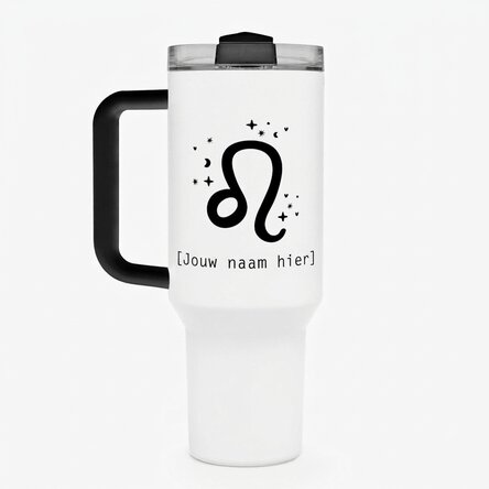 Thermosbeker met handvat en rietje, gepersonaliseerd met tekst - Sterrenbeeld Leeuw