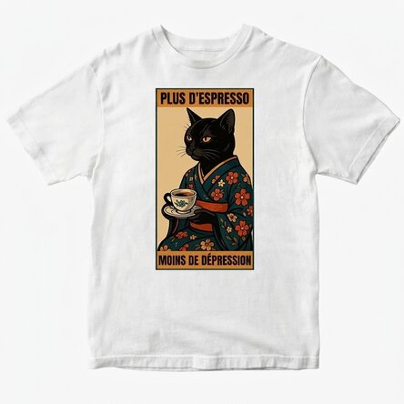 T-shirt en coton personnalisé avec l'inscription « More espresso, less depresso »