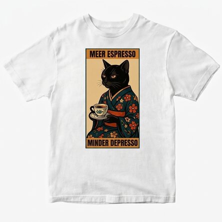 Katoenen T-shirt met gepersonaliseerde tekst - More espresso, less depresso