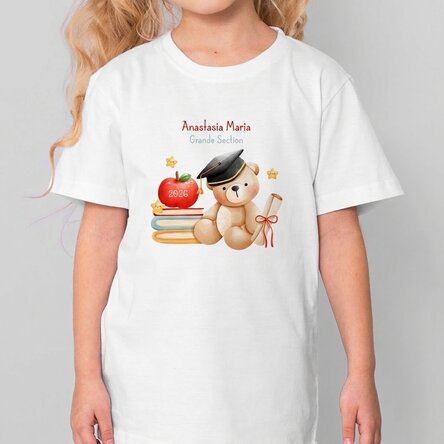 T-shirt en coton pour enfants personnalisé avec un texte - L'ourson diplômé