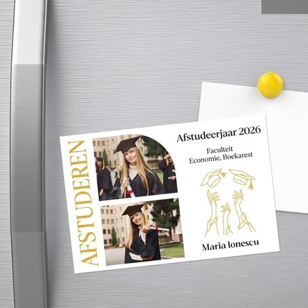 Gepersonaliseerde magneet van 15 x 10 cm met 2 foto's en tekst - Afstuderen