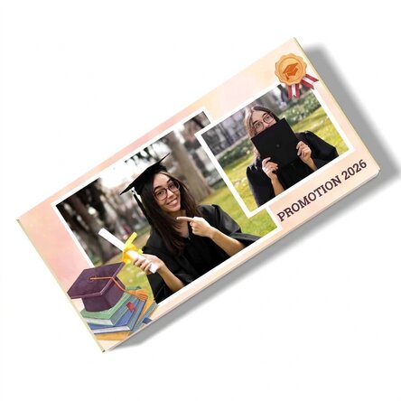 Chocolat personnalisé avec un texte et 2 photos - Remise des diplômes