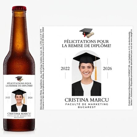 Bière personnalisée avec un message et une photo - Remise des diplômes
