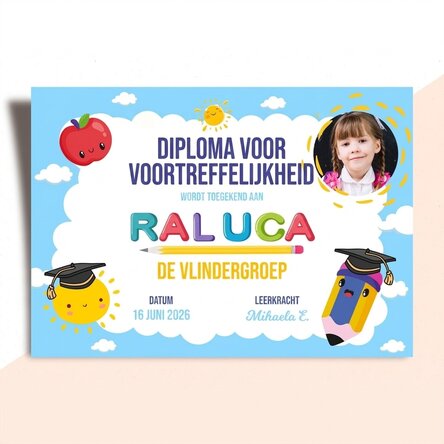 Gepersonaliseerd diploma met tekst en foto - Diploma van uitmuntendheid voor kinderen