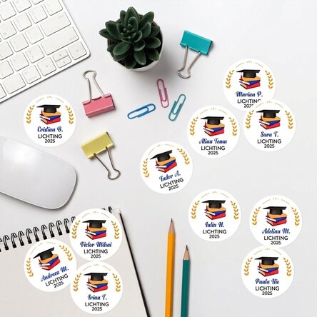 Set van 12 gepersonaliseerde stickers (zelfklevende etiketten) met tekst - Afstuderen