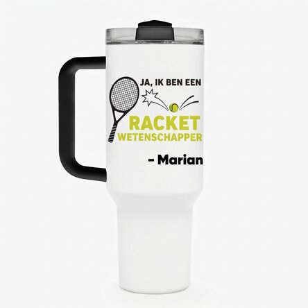 Thermosfles met handvat en rietje, gepersonaliseerd met tekst - Racket scientist