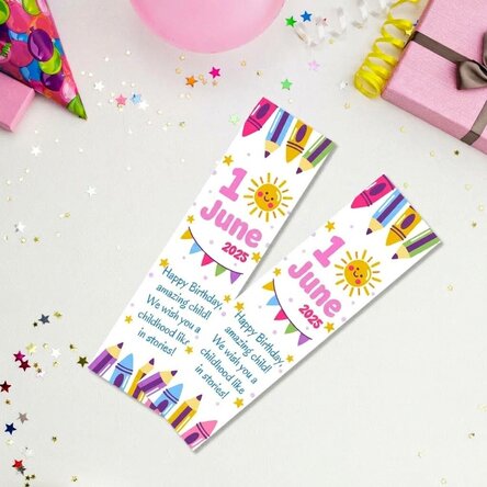 Gepersonaliseerde boekenlegger met een boodschap voor Kinderdag