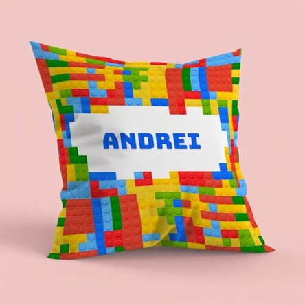 Gepersonaliseerd kussen met naam - Lego
