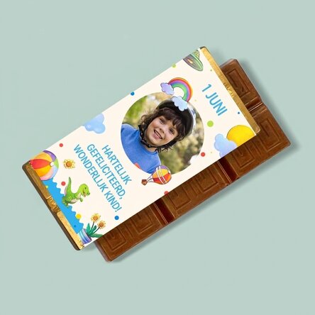 Gepersonaliseerde mini-chocoladereep voor kinderen met foto en boodschap - Kinderdag